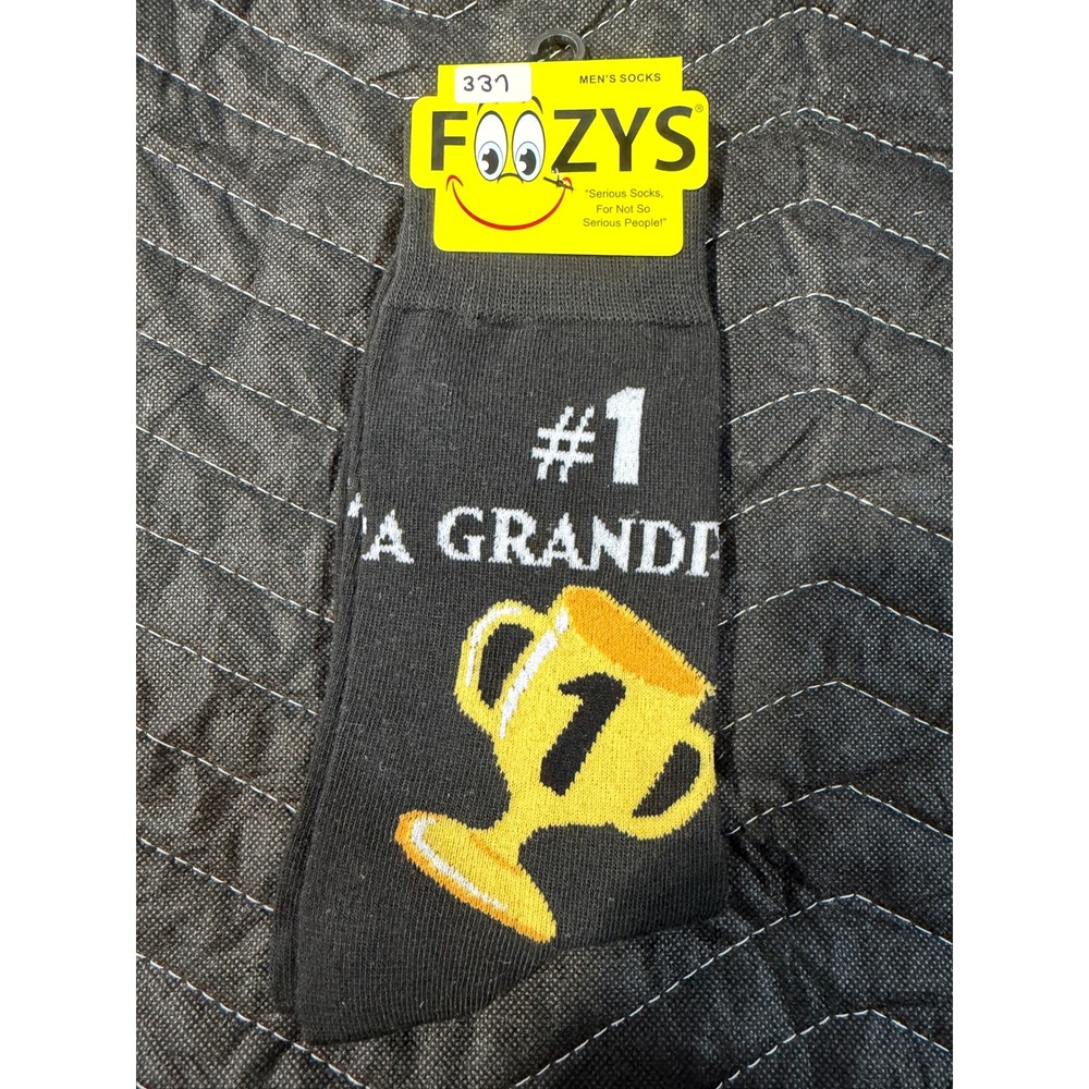 Foozys Novelty Socks Mens 10-13 Black NWT #1 Grandpa Trophy Graphic Crew FM-97